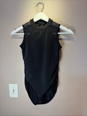 Balera Girl’s Black Mesh Shoulder Leotard Dance Size Large Child